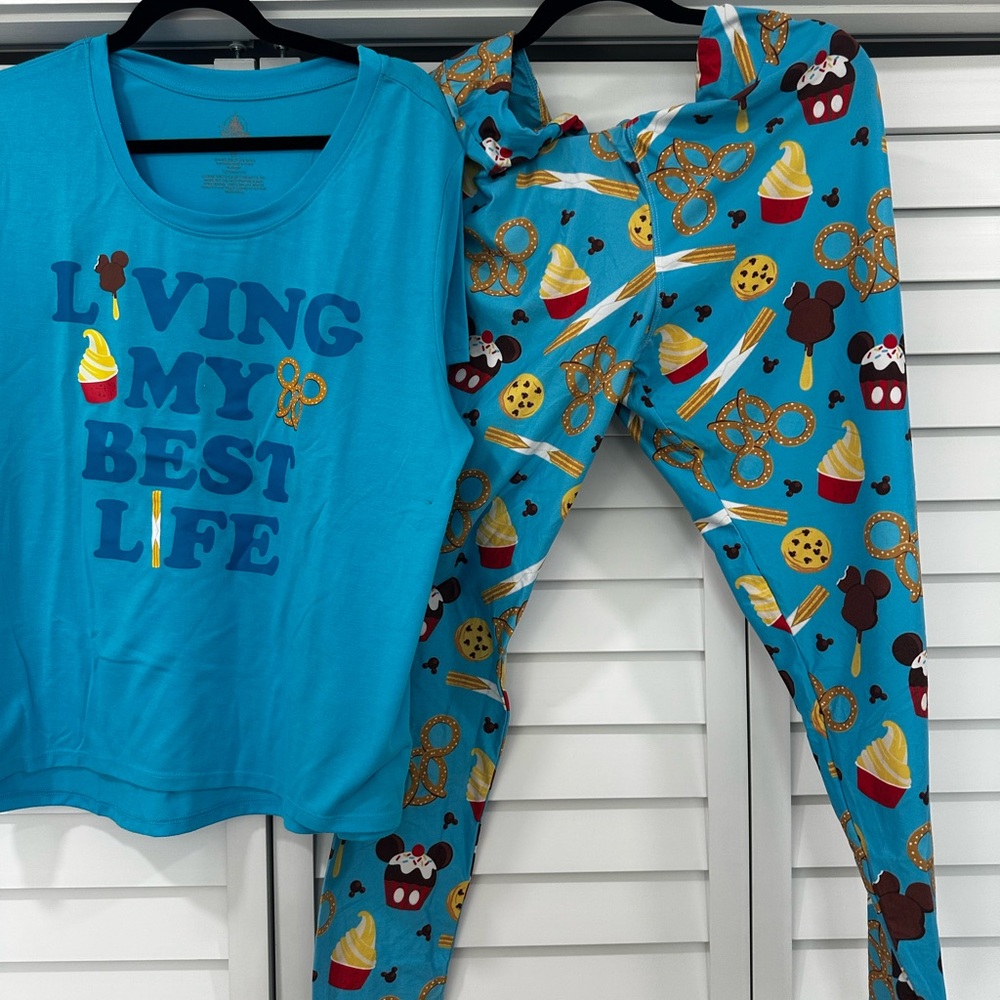 Disney Parks Blue Pajama Set with Snack Print